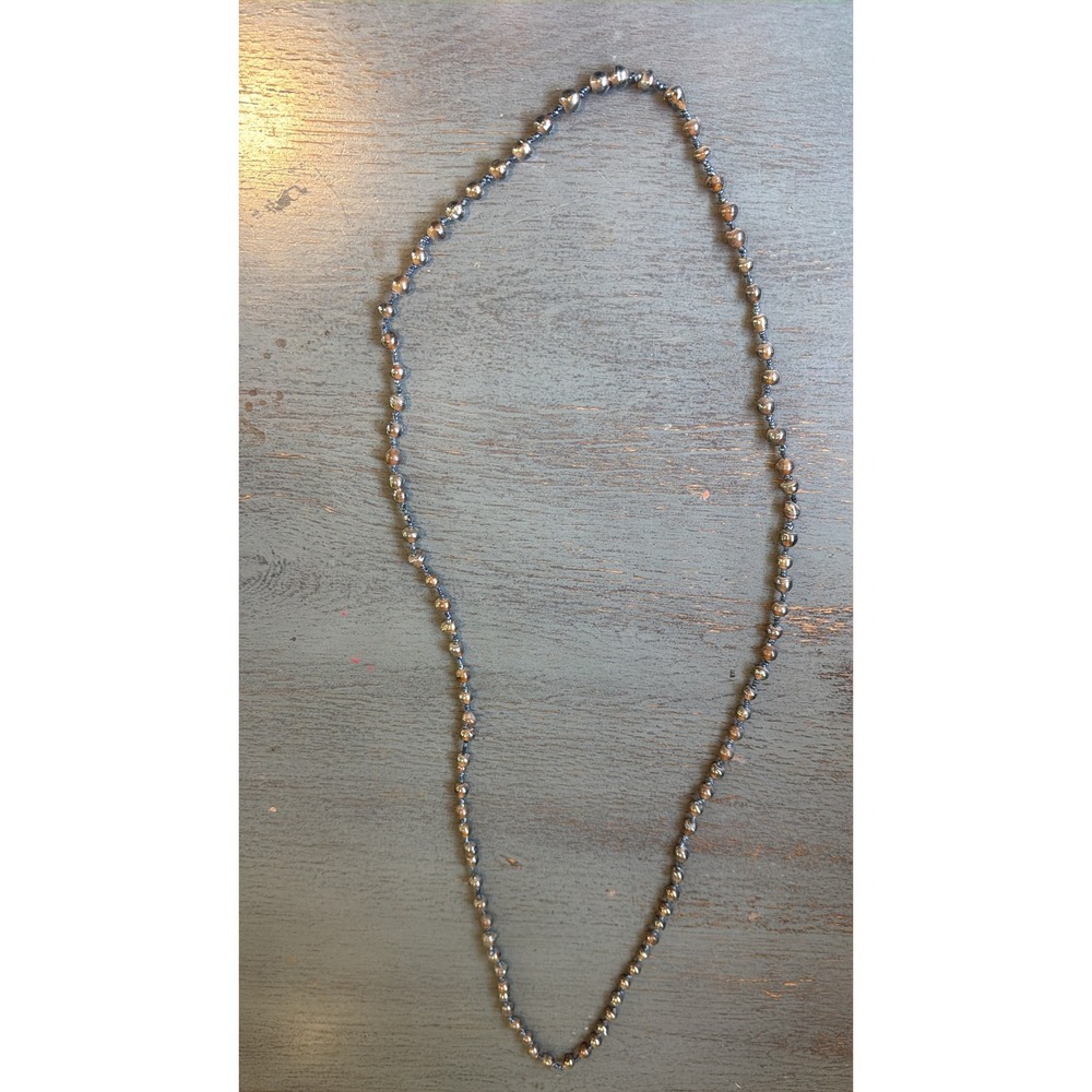 Bronze Iridescent Hand Knotted Bead Long Strand Necklace 44 Inch No Clasp